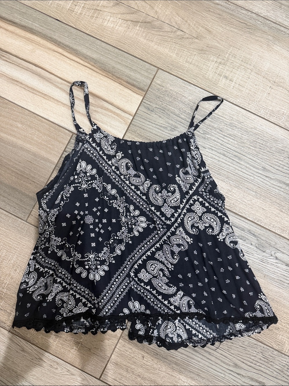 Navy Paisley Print Spaghetti Strap open back Tank Top